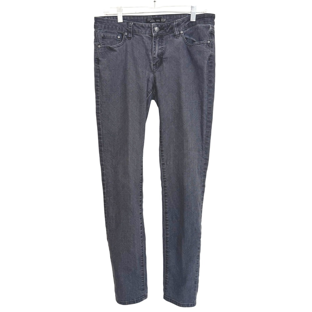 Prana Kara Jeans Womens 10/30 Dark Grey Herringbone Textured Slim Leg Denim